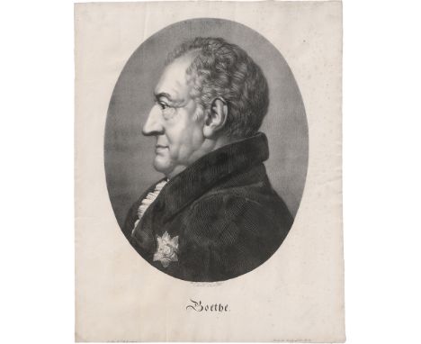 Jacob, Nicolas-Henri -- Portrait Johann Wolfgang von Goethes im Profil nach links. Kreidelithographie nach Ferdinand Carl Chr