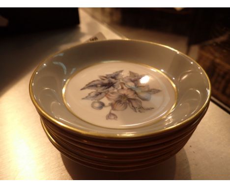 Six Royal Worcester floral pin dishes