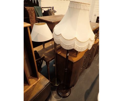 Mahogany standard lamp with tower fluted column and brass standard lamp with adjustable top 