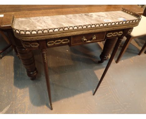 French Kingwood and ormulu mounted console table with single drawer and marble top