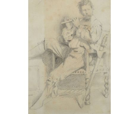 Follower of Ilia Efimovich Repin (1844-1930) Russian. Study of a Man playing a Flute, Pencil, 5" x 4"