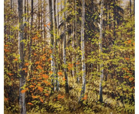 20th Century Russian School. Autumn Leaves in a Woodland Forest, Screen Print, Signed with Symbol in Pencil, 12.5" x 14.25".