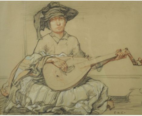 20th Century English School. A Musician playing the Oud, Pastel, Signed with Initials 'E.A.C.', 11.5" x 14".