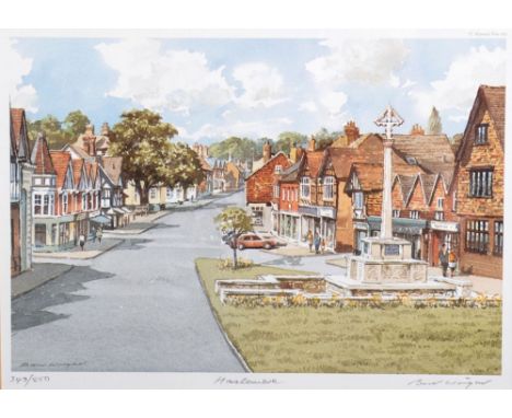 Bert Wright (1930-    ) British. 'Haslemere', with the Monument, Lithograph, Signed, Inscribed and numbered 349/850 in Pencil