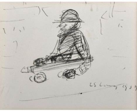 After Laurence Stephen Lowry (1887-1976) British. A Lady Pushing a Pram, Print, 3.5" x 4.5", and two others by the same hand,