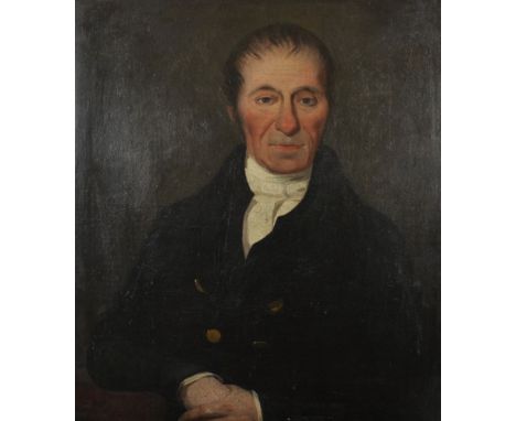 19th Century English School. Portrait of Joseph Barnett, Wearing a Black Coat and White Stocks, Oil on Canvas, Inscribed on a