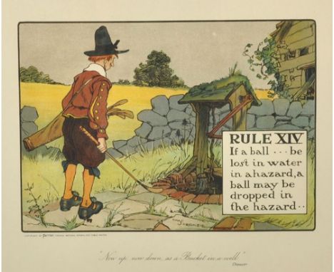 Charles Crombie (1885-1967) British. "The Rules of Golf", Print in Colours, Overall 8.5" x 10.25", and ten others, eleven (11