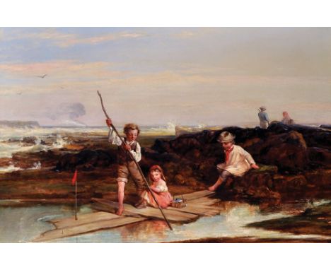 Attributed to William Collins (1788-1847) British. 'Rafting Amid the Rocks', A Study of Children playing on the Beach, Oil on