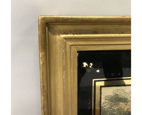 19th Century English School. A Hollow Gilt Frame, (with inset print), 14" x 11" (rebate), and another circular frame, (with i
