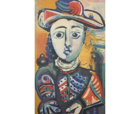 After Pablo Picasso (1881-1973) Spanish. "Jeune Femme Assise dans un fauteuil- 1970", Print, 21.5" x 13.5".