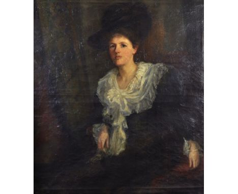 19th Century English School. A Portrait of "Ethol A Kent, Paris, 1890", wearing a black Dress with a White Lace Collar and a 