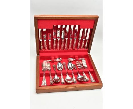 A 'FIRTH' STAINLESS STEEL AND EPNS CANTEEN SET, a forty four piece Kings pattern set, encased in a wooden case with red felt 