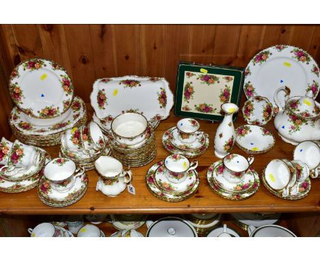 A COLLECTION OF ROYAL ALBERT 'OLD COUNTRY ROSES' PATTERN TEAWARES, comprising a teapot (marked as second quality, chipped lid