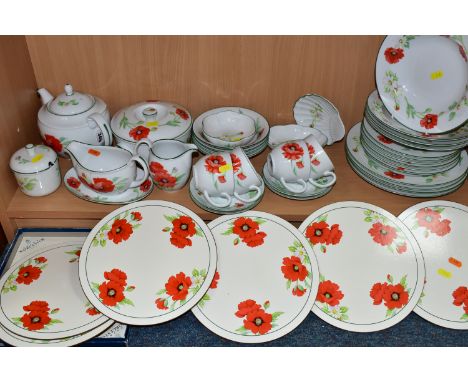 A QUANTITY OF ROYAL WORCESTER 'POPPIES' PATTERN OVEN TO TABLEWARE, comprising a boxed set of circular place mats, teapot (two