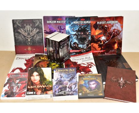 BOX CONTAINING A WORLD OF WARCRAFT PRE-ORDER BETA, DUNGEONS &amp; DRAGONS AND GAMING BOOKS, The pre-order beta includes a sou