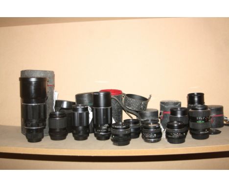 A TRAY CONTANING PENTAX LENSES comprising of Takumar 300mm f4 in case, 200mm f4 in case, 150mm f4 in case, M series 135mm f3.