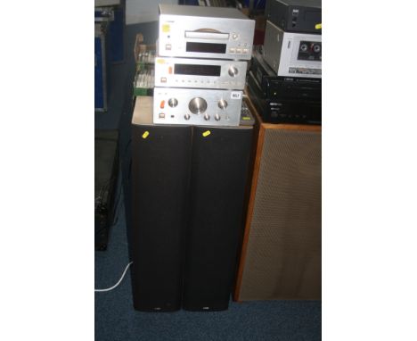 A TEAC MINI COMPONANT HIFI AND BOWERS AND WILKINS SPEAKERS comprising of a PD-H500C compact disc player ( tray not driving an