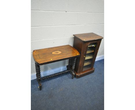 A VICTORIAN GLAZED SINGLE DOOR CABINET, enclosing four shelves, width 53cm x depth 34cm x height 90cm, and a 19th century cen