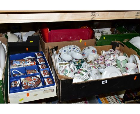 SEVEN BOXES AND LOOSE CERAMICS AND GLASS, to include a twenty two piece M &amp; S Spring Meadow dinner service, a boxed Japan