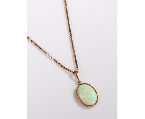 9 carat gold and opal pendant necklace the 9 carat gold chain with oval opal pendant, total weight 9 grams