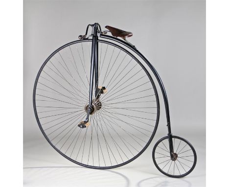 Victorian Ordinary bicycle “Penny Farthing”, circa 1880/1890, 53inch wheel, fitted with a leather saddle and solid black ridg