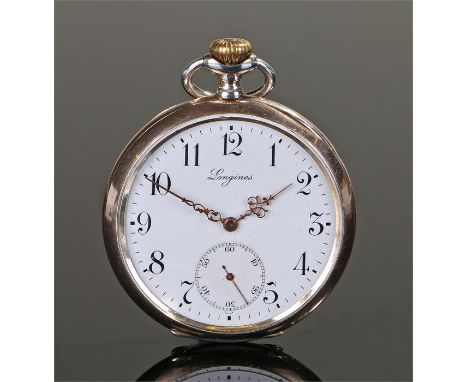 Longines silver openface pocket watch, circa 1900, the signed white enamel dial with Arabic hours, subsidiary seconds dial, c