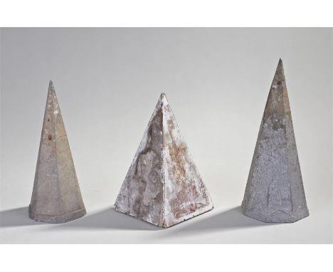 Three 19th Century geometrical artists shapes, the first painted white of pyramid form, with original label attached, togethe