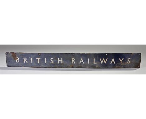 British Railways enamel sign. The text in white with blue background, 130cm x 15cm