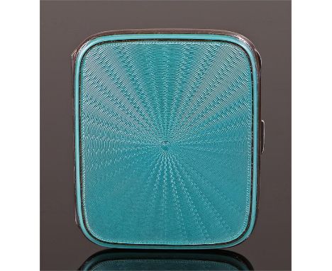 Asprey guilloche enameled silver cigarette case, hallmarked Birmingham 1937, Maker Asprey & Co Limited, the celadon green ena