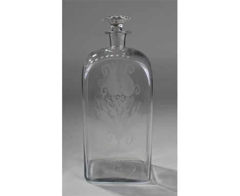 Mid 18th Century glass decanter, the stopper with a gadrooned top above a decorated engraved tulip body, 25cm high