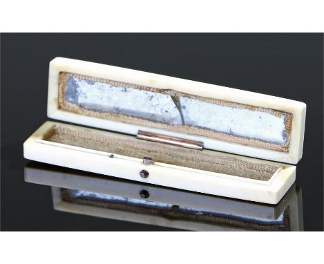 Regency ivory toothpick box, the pique hinged lid enclosing a mirror and velvet lined interior, 8cm wide