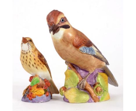 TWO ROYAL WORCESTER MODELS OF BIRDS, COMPRISING JAY AND THRUSH, 16.5CM AND 12CM H RESPECTIVELY, PRINTED MARK