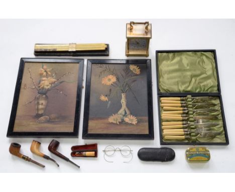 A PAIR OF VICTORIAN WIRE RIMMED SPECTACLES WITH ROUND GLASS LENSES IN PASTEBOARD CASE, A PAIR OF EARLY 20TH C ENGLISH SCHOOL 