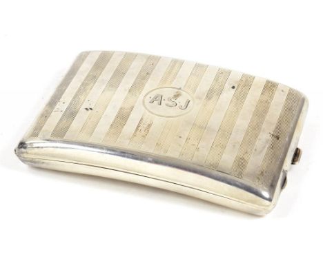 A GEORGE V SILVER CIGARETTE CASE, ENGINE TURNED, 11.5CM W, BIRMINGHAM 1918, 5OZS 10DWTS