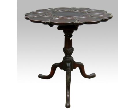 George III mahogany supper table raised on birdcage on central column and tripod base, diameter 72cm .     