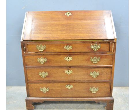 19th century mahogany bureau with a fitted interior above four graduated drawers, on bracket base, 105 x 93 cm .     