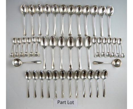  Modern silver canteen of rat-tail pattern cutlery for twelve, comprising soup spoons, dessert forks, dessert spoons, table f