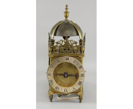 Rare mid 17th century English brass lantern clock the front fret signed William Selwood at ye Marmaid in Louhbury fecit,.  Th