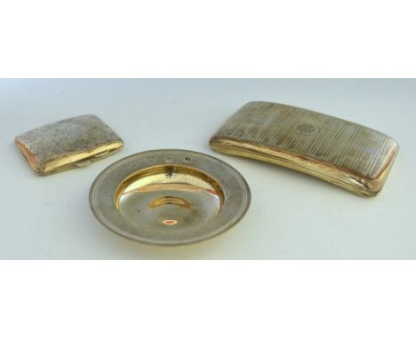 George V silver cigarette case with engine turned decoration, by A & J Zimmerman, Birmingham, 1918, another smaller and a min