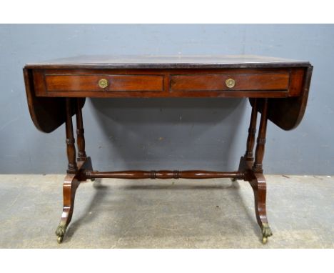 19th Century mahogany sofa table, on twin end supports united by a stretcher  - 70 x 90 cm .     