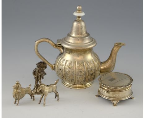 Modern silver trinket box with serpentine rim, engine turned decoration on four scroll feet, by W H Manton Ltd., Birmingham, 