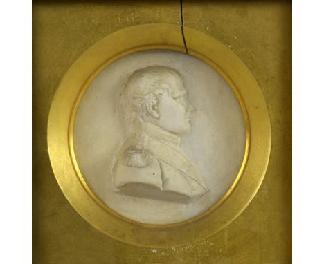 19th Century plaster portrait of Napoleon in relief , mounted in rosewood frame, 10cm high.     