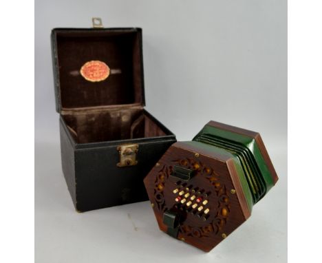 Early 20th Century hand accordion in fitted case, retail label for C Wheatstone and Co.     