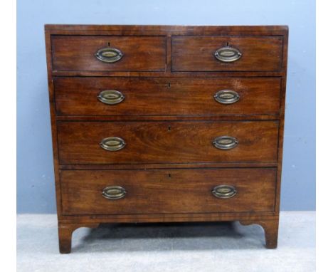 19th Century mahogany straight front chest of two short over three drawers to bracket base - 106 x 105 cm .     