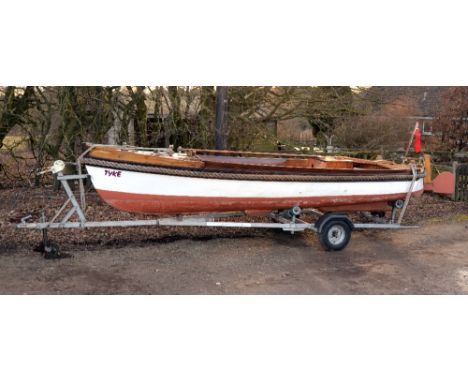 1930's steel hulled 18' traditional open river launch boat Tyke, with later glass fibre sheathing, two stroke petrol inboard 