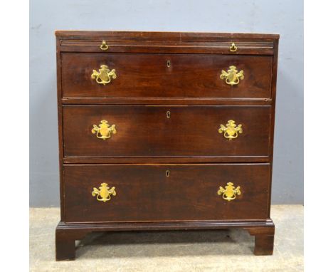 19th century mahogany straight front chest with brushing slide over three long graduated drawers on bracket base, 103cm x 83c