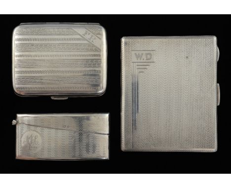 George V silver presentation cigarette case with engine turned decoration, by Roberts & Dore, Birmingham, 1933, another cigar