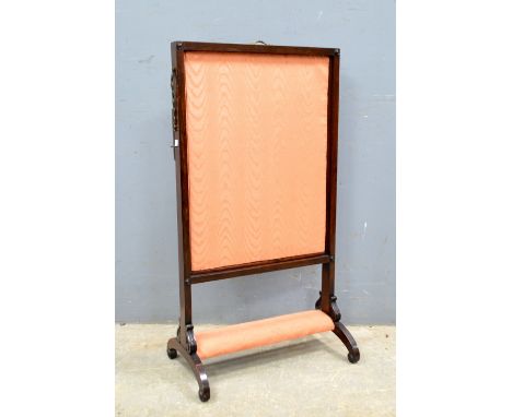 19th century rosewood framed screen with shelf on twin-end scrolling supports, 90cm x 50cm .     