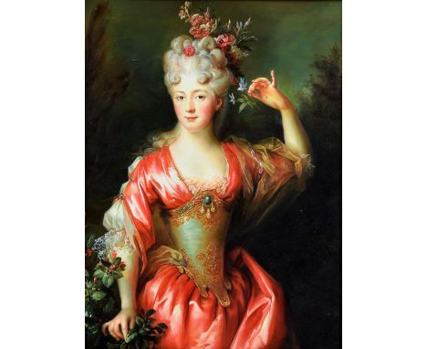 Portrait of a lady in 18th century dress, oil on board 35cm x 26cm.     