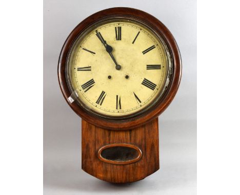 19th century rosewood cased drop-dial wall clock the two train movement striking on a gong. 59cm high .     
